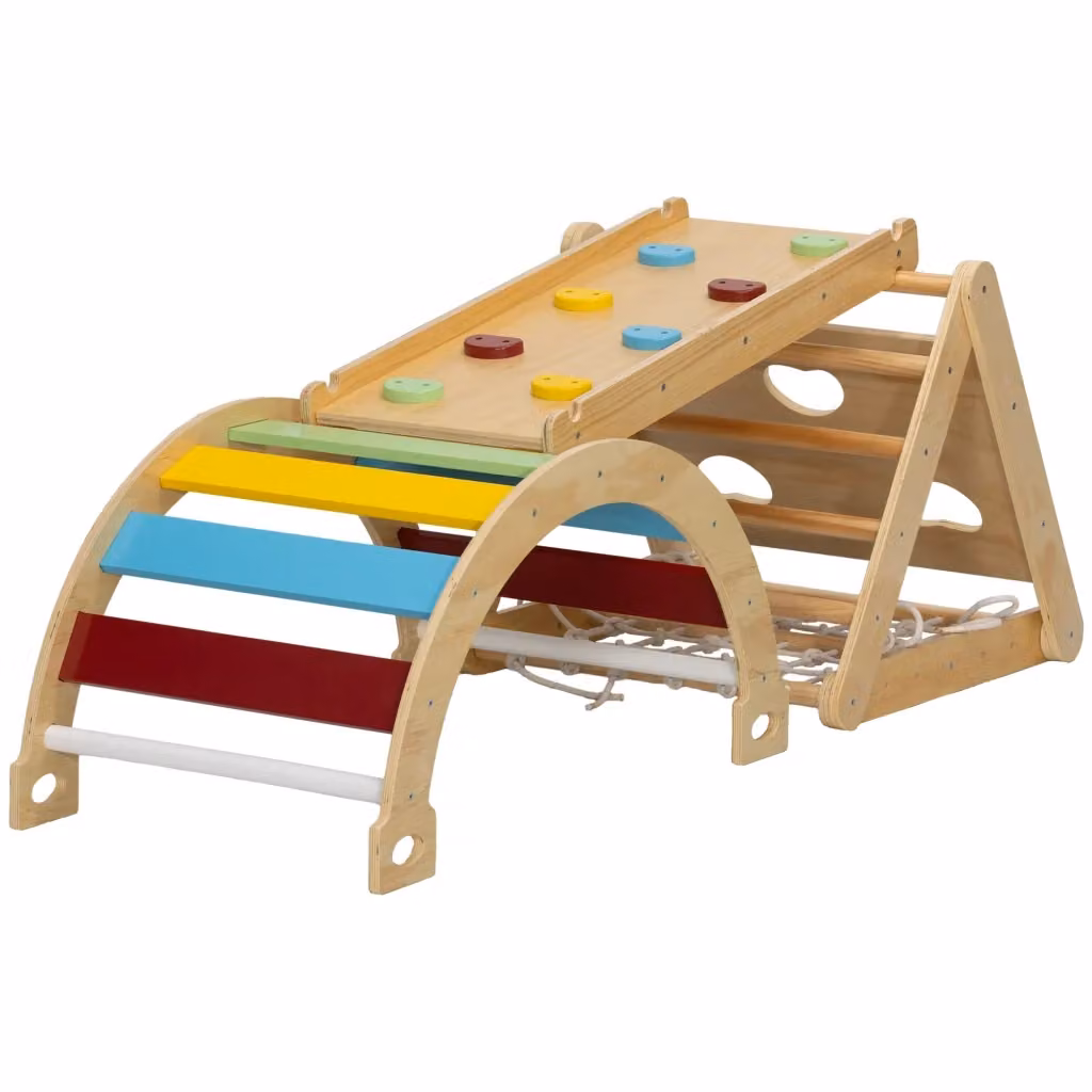 Set Arrampicata Indoor 7in1 Xylo con Scivolo e Triangolo in Legno Multicolore L/P/H: 168 x 62,5 x 57 cm – 2