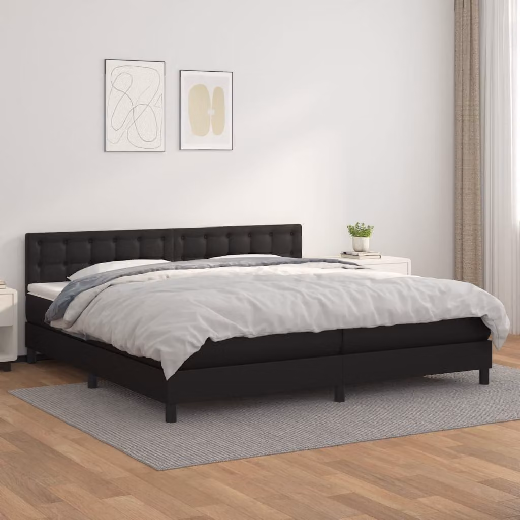 vidaXL Letto Ibrido con Giroletto a Molle e Materasso a Tasche in Similpelle Nero L/P/H: 200 x 200 x 203 cm