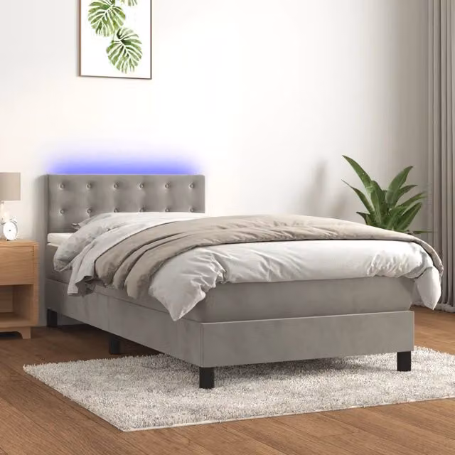 Letto a Molle con Materasso e LED-Struttura Letto con Materasso Grigio Chiaro 100x200 cm Velluto 701607
