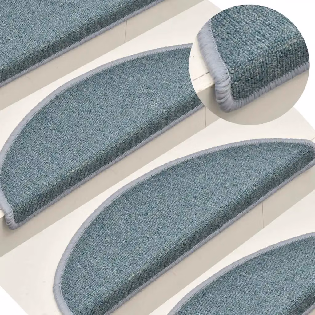 Set di 15 tappetini per scale semicircolari vidaXL in polipropilene, colore blu mare, antiscivolo e fonoassorbenti, L: 56 cm, P: 17 cm, H: 3 cm