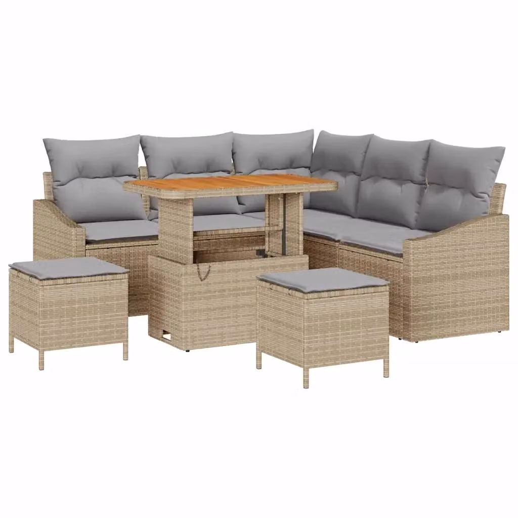 Set Divano da Giardino Moderno vidaXL in Polyrattan Beige con Cuscini e Tavolino da Esterno 8 Pezzi – 2