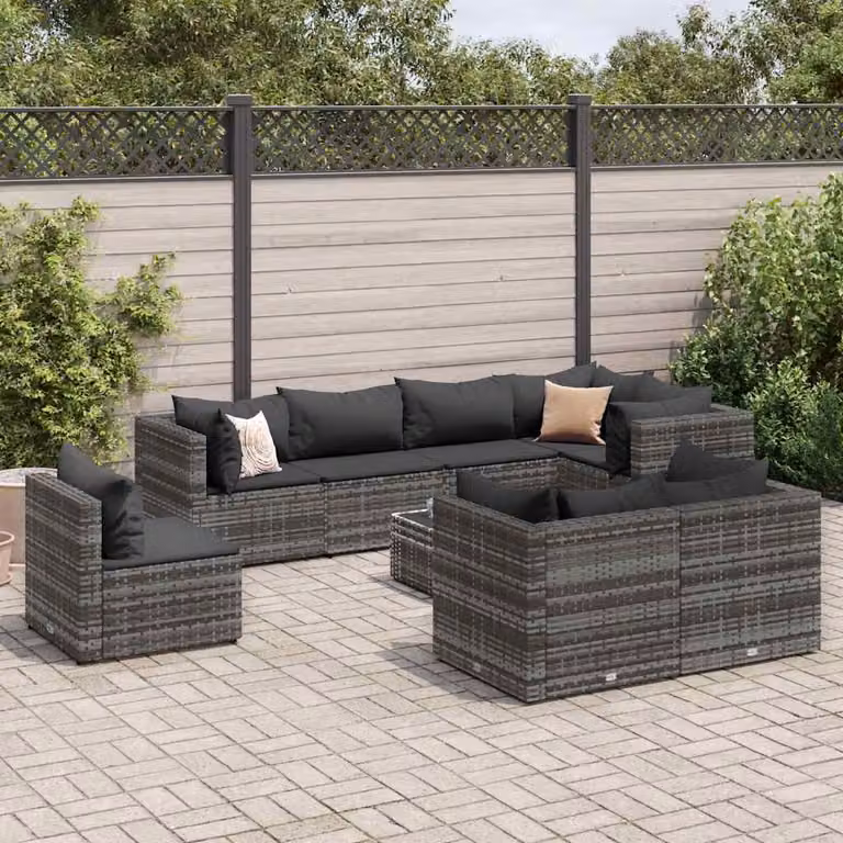 Set Divani da Giardino vidaXL 9 pz in Polyrattan Grigio Antracite con Cuscini e Tavolino