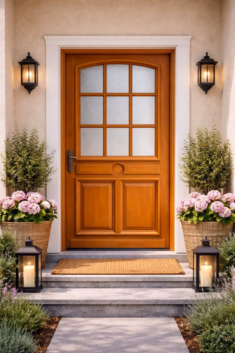 Porta d'ingresso in legno con vetro Marine, H.215xL.90 cm, lato tavola, P. dritta, maniglia, cilindro GD MENUISERIES