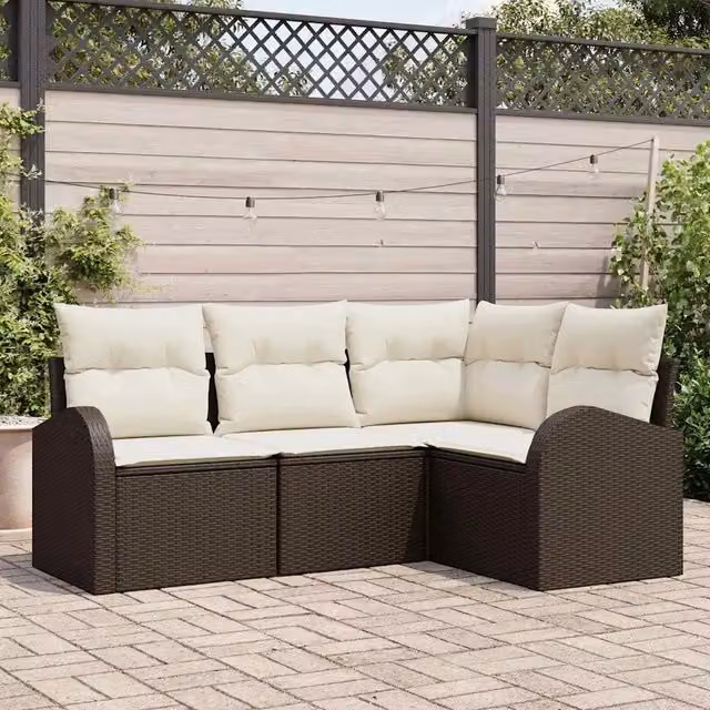 Set Divano da Giardino 4 pz Marrone e bianco polyrattan 3354687