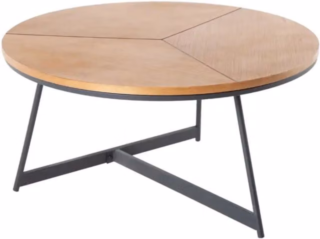 Tavolino basso rotondo ZENTOR 80 cm in legno massiccio e metallo nero stile industriale