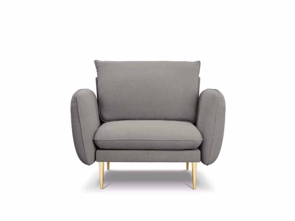 Poltrona Vienna Cosmopolitan Design in bouclé grigio con struttura in metallo e braccioli – 2