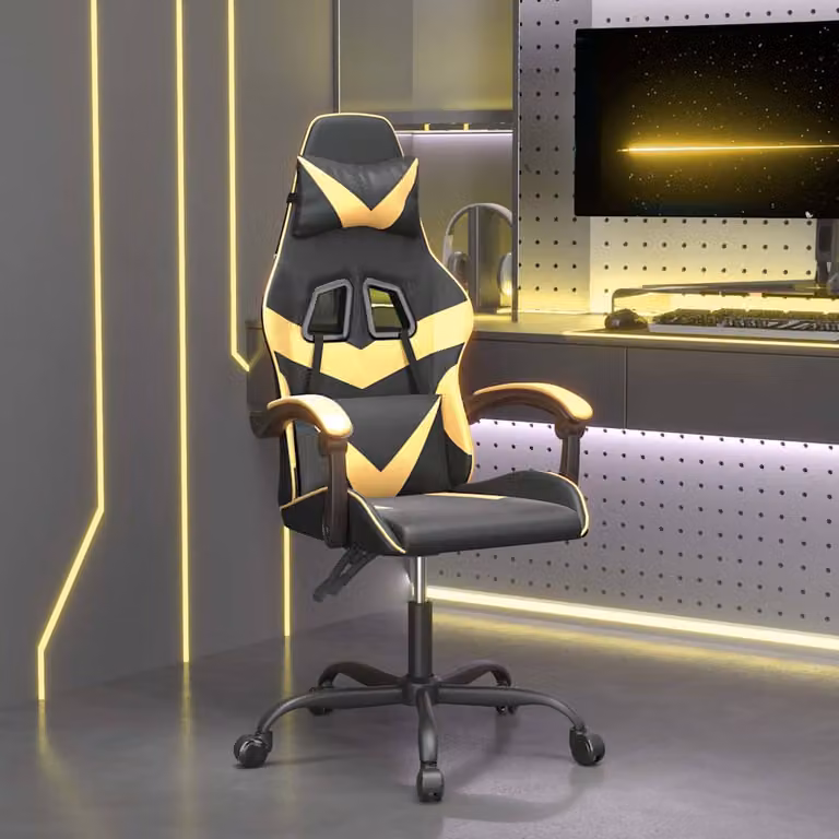 Sedia da Gaming vidaXL in Similpelle Nera e Oro con Poggiatesta e Ruote