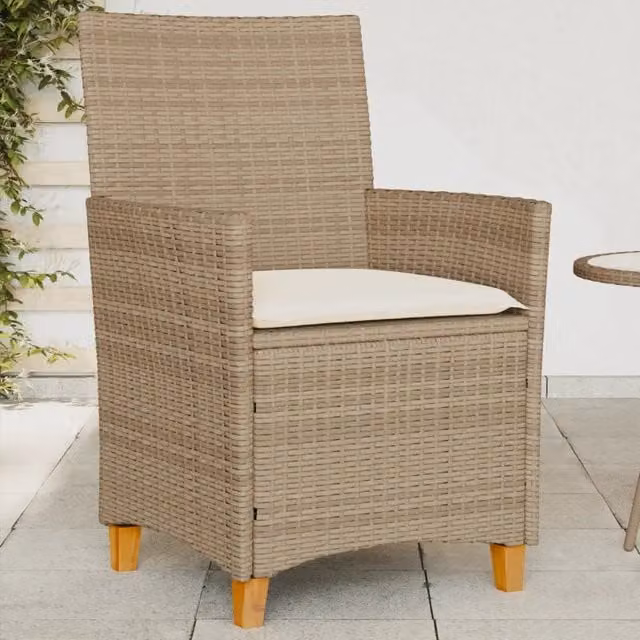 Set di 2 sedie da giardino vidaXL in polyrattan e legno di acacia con cuscini beige e braccioli – 1