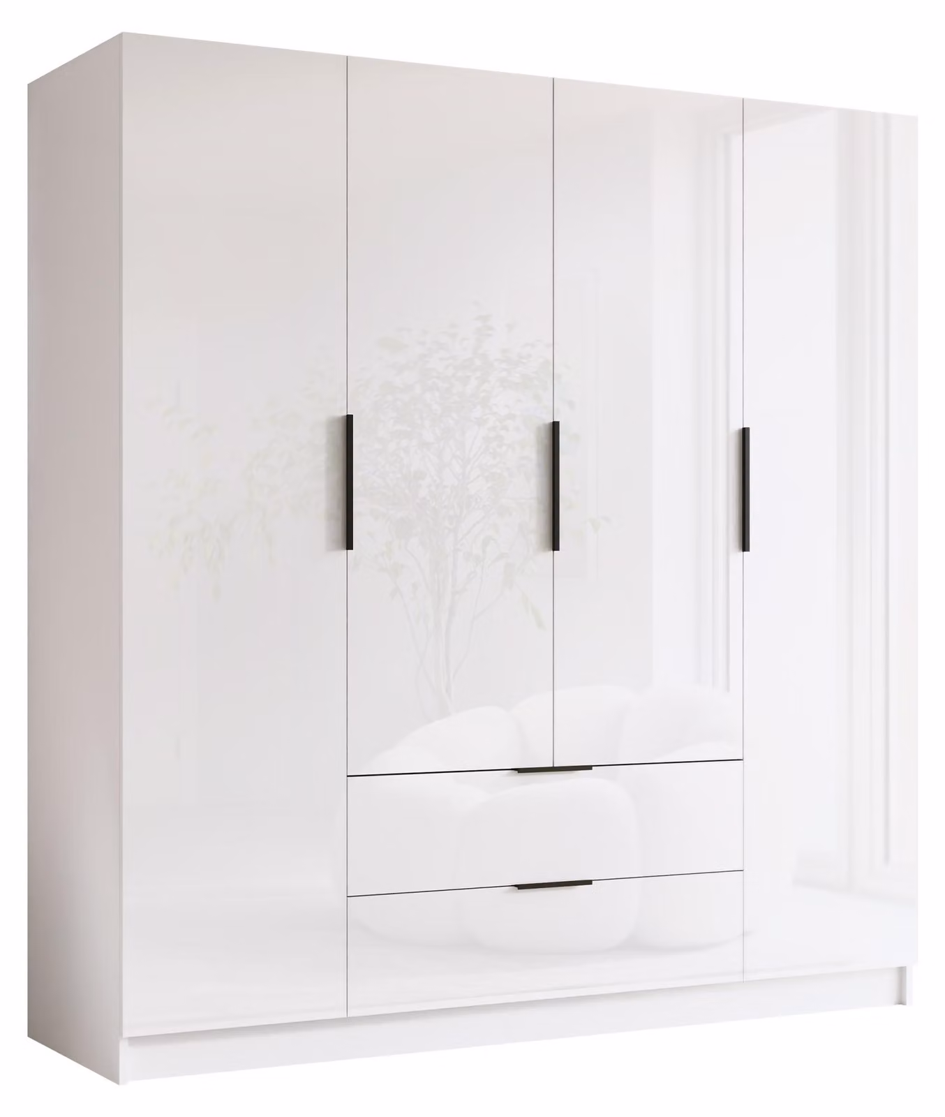 MIRJAN24 Armadio Sofia I 200, camera da letto, armadio a ante battenti, con asta appendiabiti, moderno, guardaroba, maniglie in metallo (colore: bianco / bianco lucido + nero)