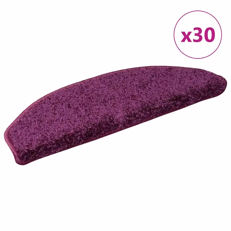 vidaXL Set di 30 tappetini per scale semicircolari viola, antiscivolo e fonoassorbenti, L: 65 cm, P: 21 cm, H: 4 cm