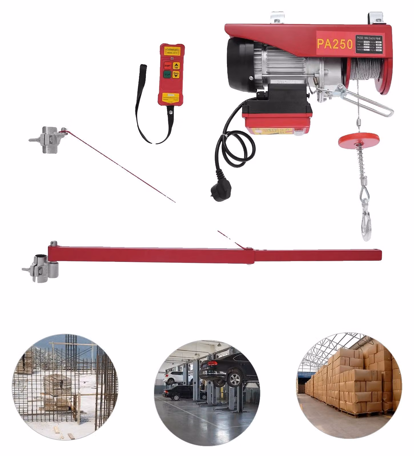 Argano elettrico, telecomando wireless, capacità di sollevamento di 250 kg, colore rosso