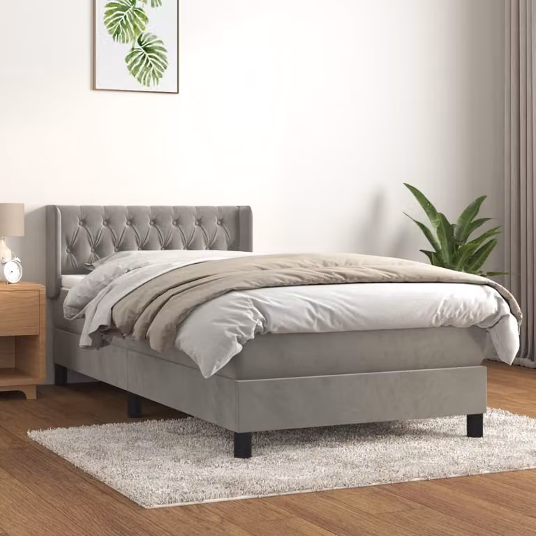 The Living Store Letto a molle con materasso grigio chiaro 90x190 cm in velluto