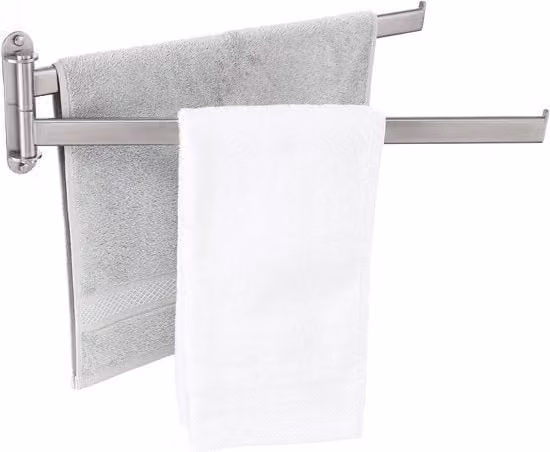 Supporto per asciugamani da bagno 2 braccia rotante, doppia presa asciugamani da bagno in acciaio inox 18/8, 50CM, 180° di rotazione, A2104S2L50-2