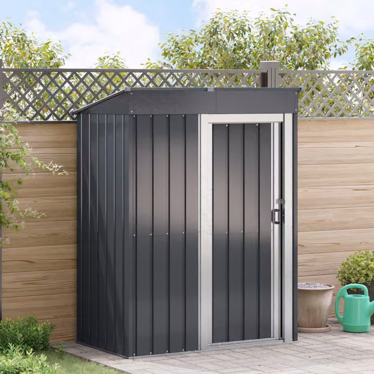 Casetta da giardino moderna vidaXL in metallo colore antracite L 137 cm x P 81 cm x H 180 cm