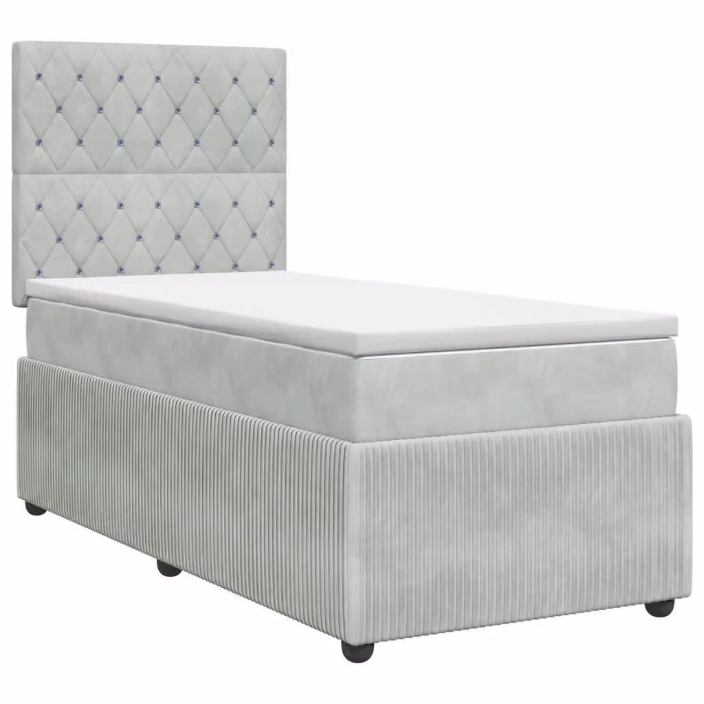 Letto box spring con materasso ibrido vidaXL in velluto grigio e bianco, base con contenitore, L/P/H: 90 x 190 x 88 cm – 2