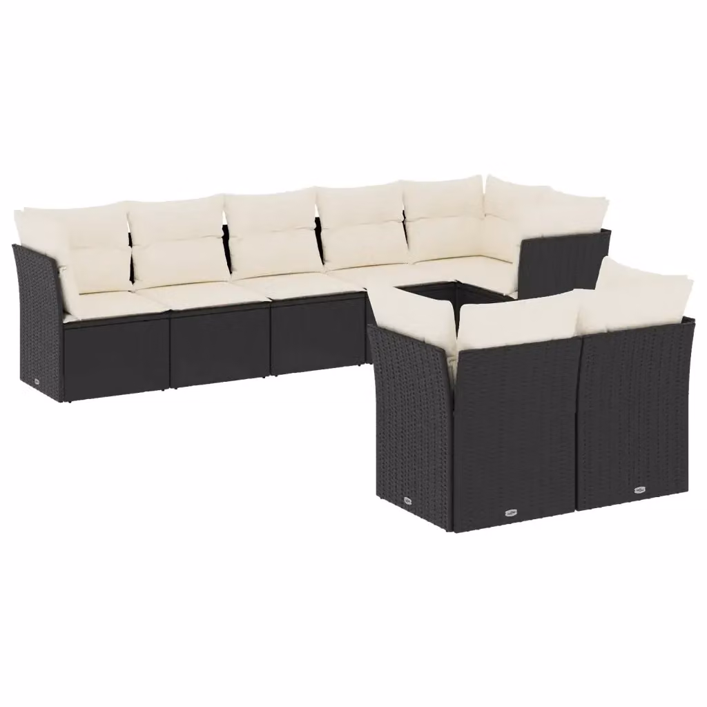 Set di divani da giardino vidaXL in polyrattan nero con 8 cuscini imbottiti e coperture rimovibili – 2
