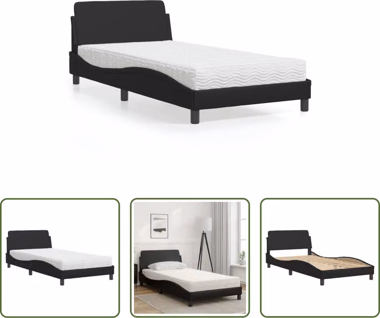 The Living Store Letto con materasso nero 100x200 cm in ecopelle