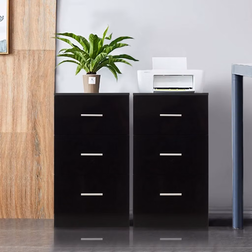 Set di 2 schedari con 3 cassetti sotto la scrivania in legno e metallo, armadietto moderno nero per home office – 2