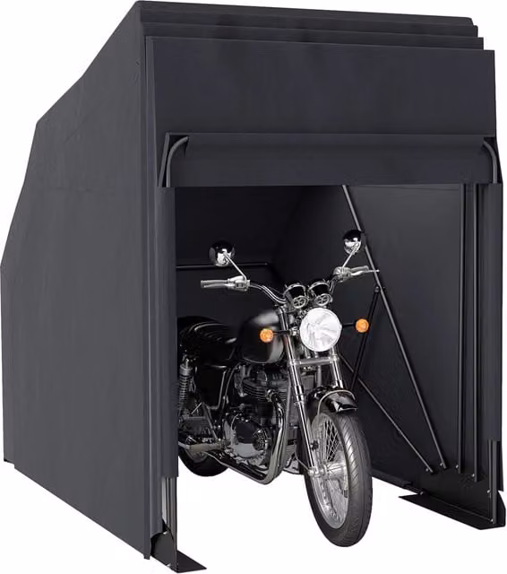 Tenda Garage per Moto Xylo in Tessuto Oxford Nero con 2 Finestre L: 345 cm, P: 135 cm, H: 191 cm – 1