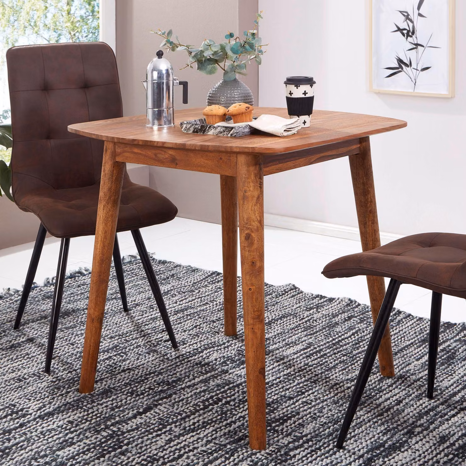 FineBuy Tavolo da pranzo 80 cm in legno massello di sheesham Tavolo di design Tavolo da cucina in legno Tavolo in legno massello rustico Tavolo da pranzo in vero legno massello moderno