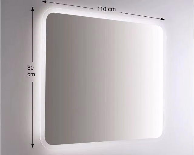 Specchio da Parete Retroilluminato a LED 110X80 spessore 4 mm,cm con Angoli Arrotondati 7mm