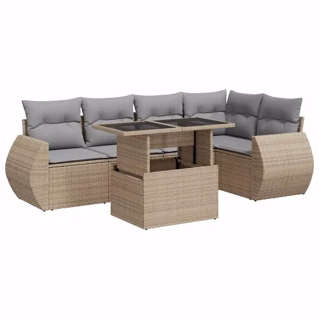 Set Divano da Giardino a L vidaXL in Polyrattan con Cuscini Beige e Tavolino, 6 Pezzi – 2