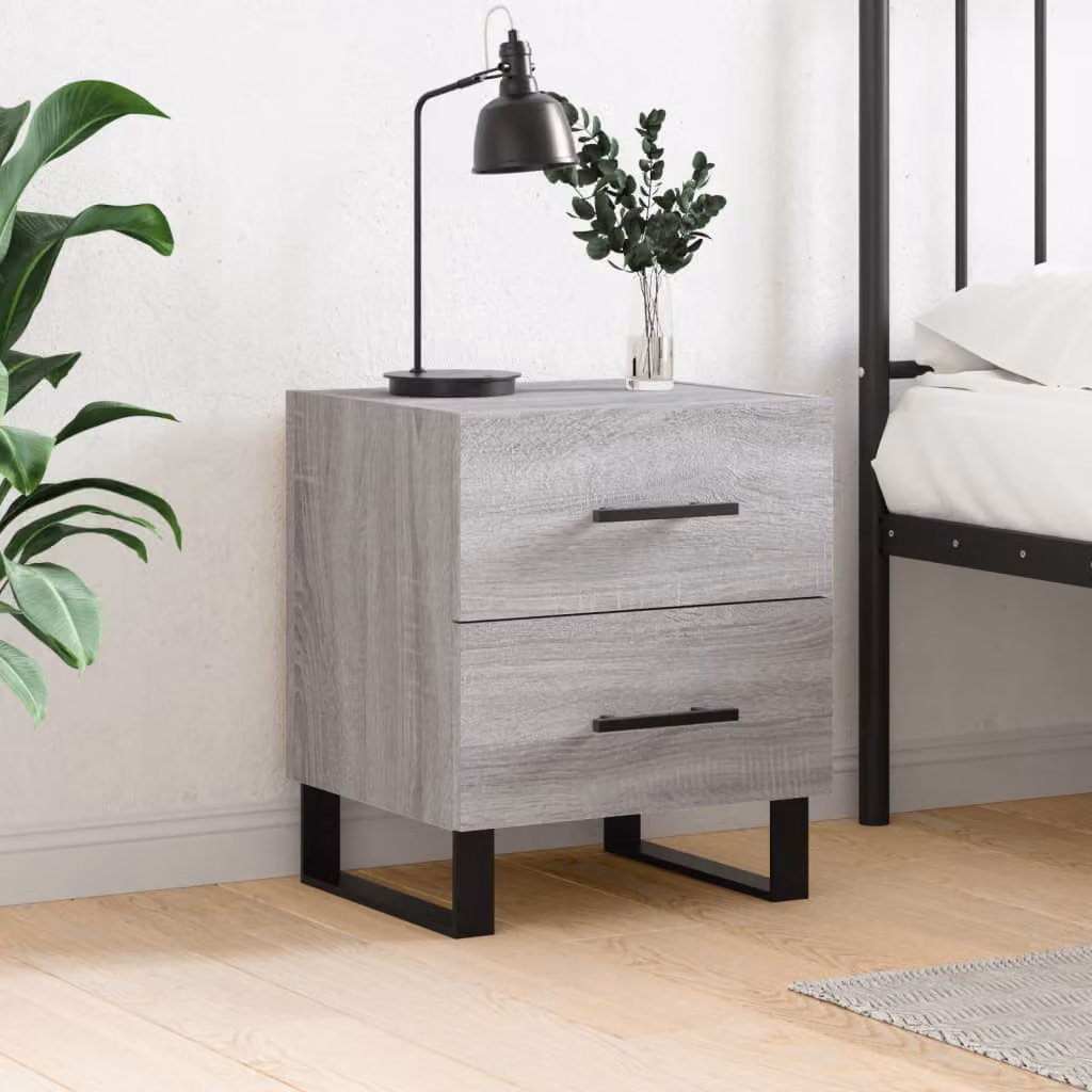 Comodino moderno vidaXL in legno multistrato e metallo, Grigio Sonoma, L: 40 cm, P: 35 cm, H: 47,5 cm