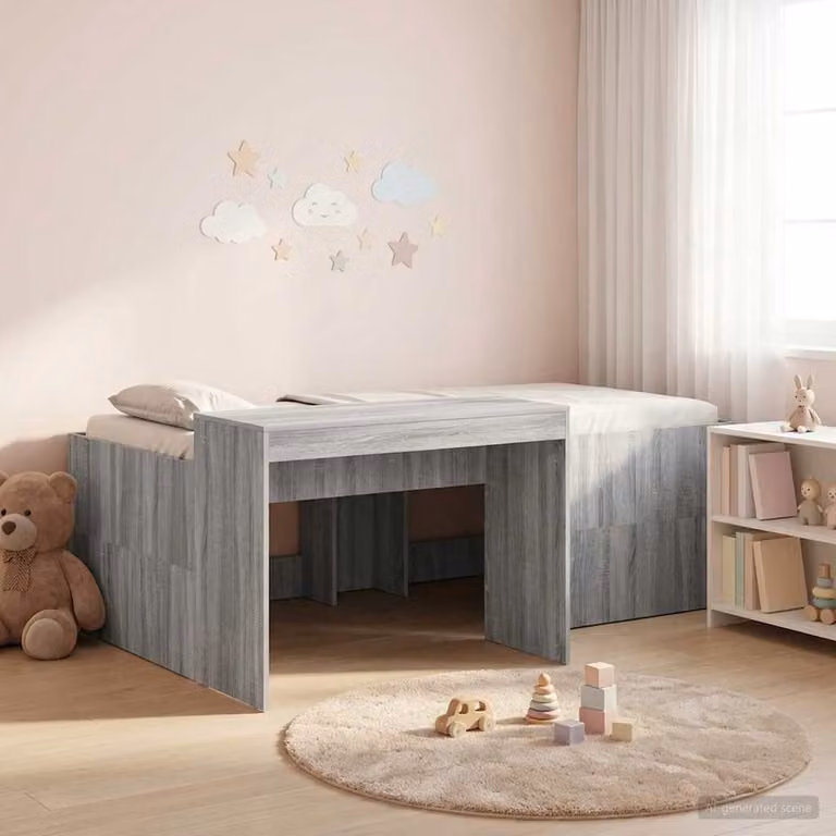 Letto alto per bambini con scrivania vidaXL in legno ingegnerizzato, colore grigio, L/P/H: 200 x 90 x 133,5 cm