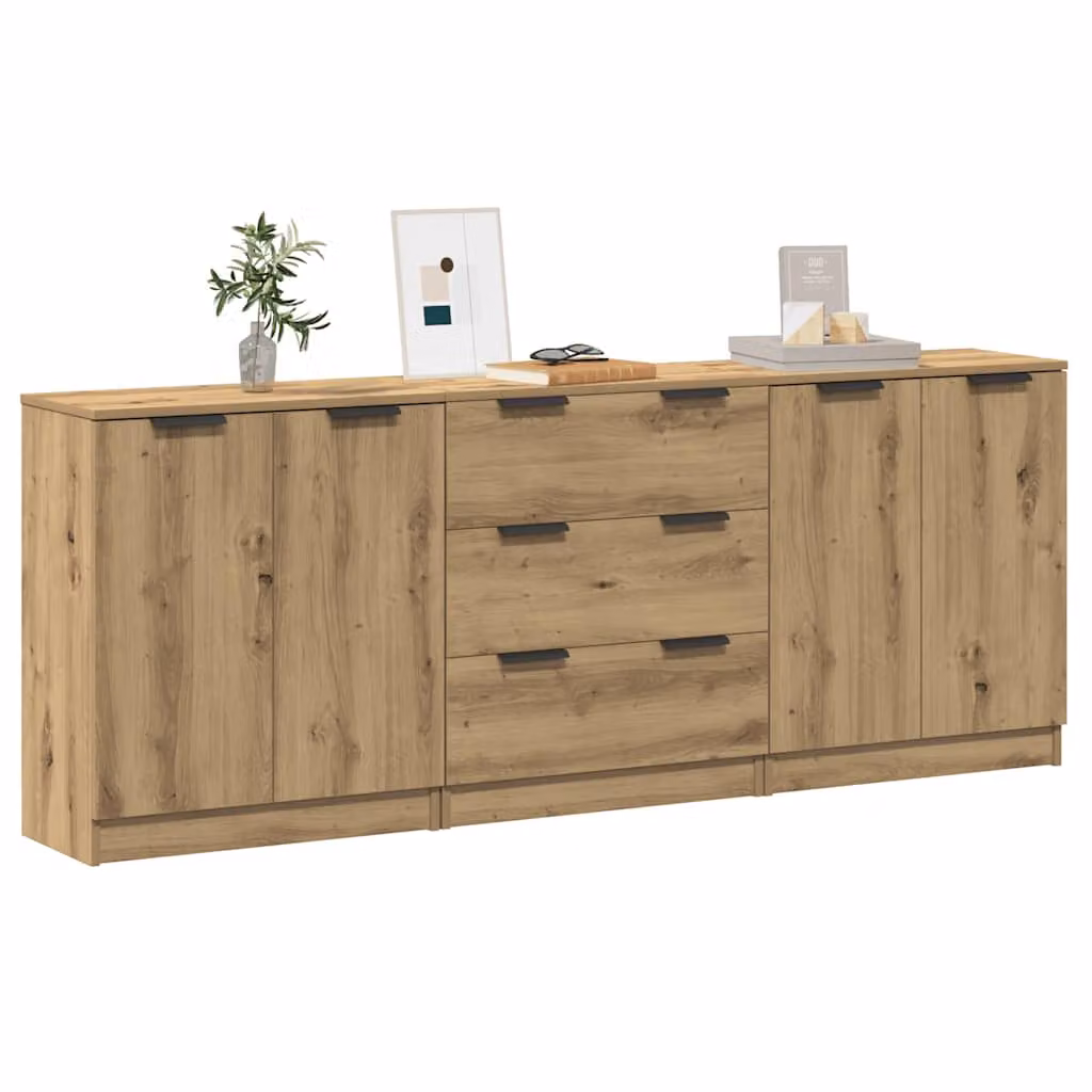 Set di 3 credenze vidaXL in legno multistrato e MDF, colore rovere marrone, L 60 cm x P 30 cm x H 70 cm