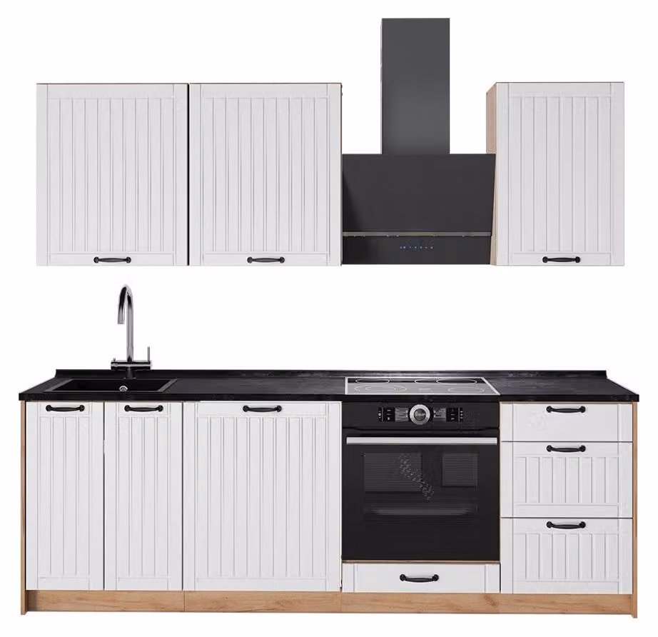 Cucina componibile Vicco Fame-Line Bianco rustico/Rovere dorato 230 cm senza piano di lavoro, Model 64004