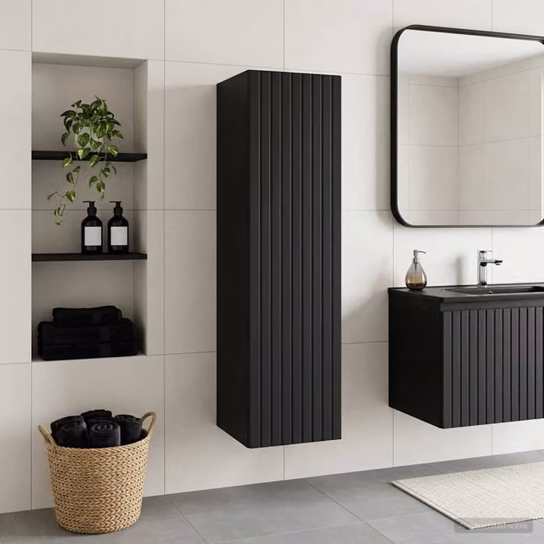 Mobiletto da bagno a muro moderno vidaXL in MDF nero opaco L/P/H: 33 x 34,5 x 100 cm