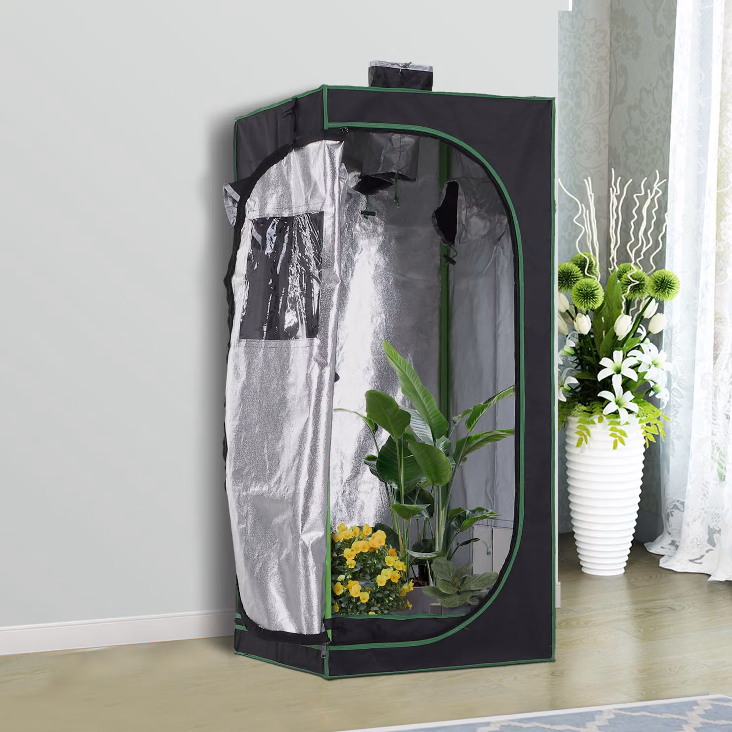Tenda da coltivazione idroponica Outsunny in Mylar e Oxford 600D nera H 140 x L 60 x P 60 cm – 2