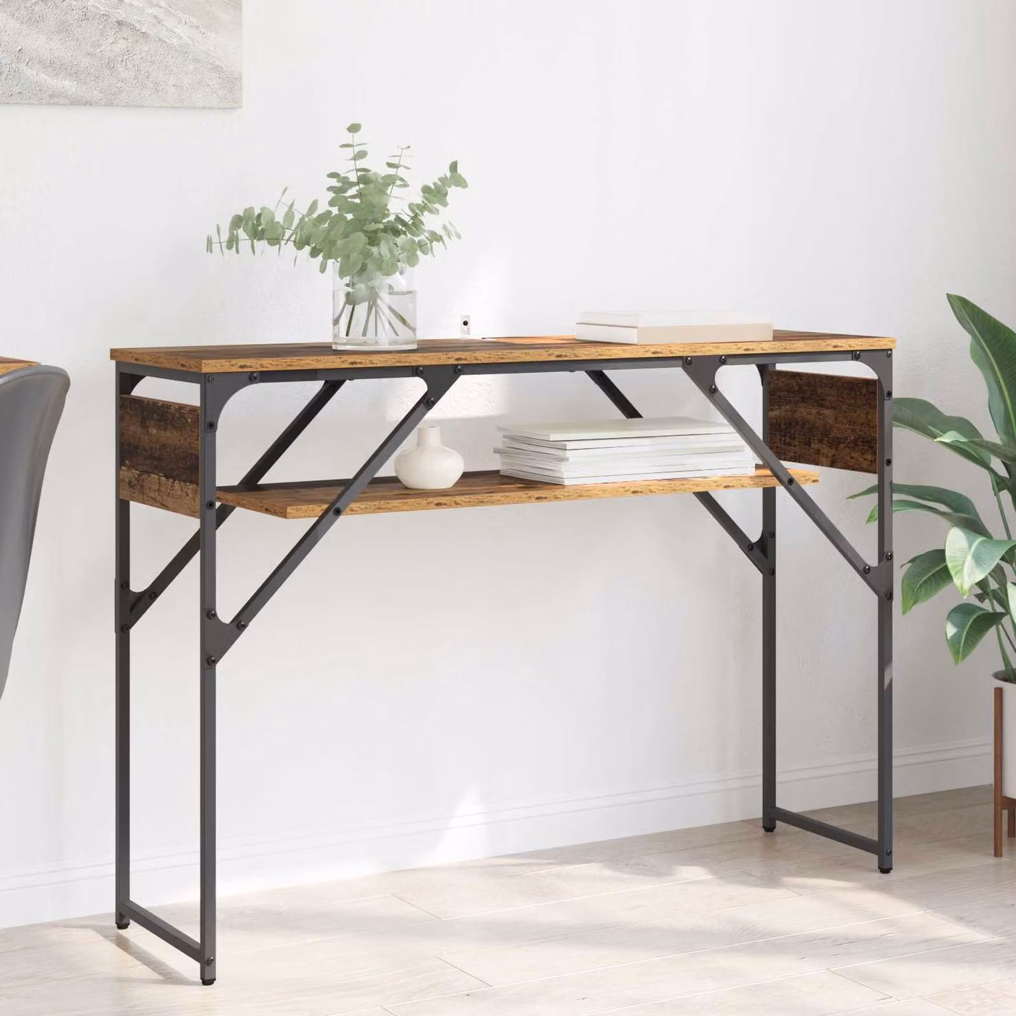 vidaXL Tavolo Consolle in Legno Vecchio e Metallo, Colore Marrone, L 105 x P 30 x H 75 cm