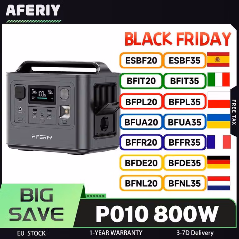 Stazione portatile di alimentazione P010, generatore da esterno da 800W e 512Wh, batteria LiFePO₄ con oltre 3500 cicli di carica, 8 uscite, ricarica completa in 1,5 ore