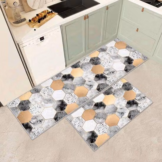 Tappetini da cucina vintage, 2 pezzi, antiscivolo, lavabili, resistenti, in set da 2, per cucina e corridoio (L, 40x60 + 40x120 cm)