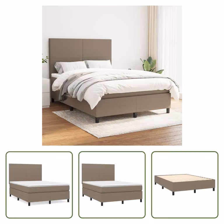 The Living Store Letto a molle con materasso Taupe 140x190 cm in tessuto