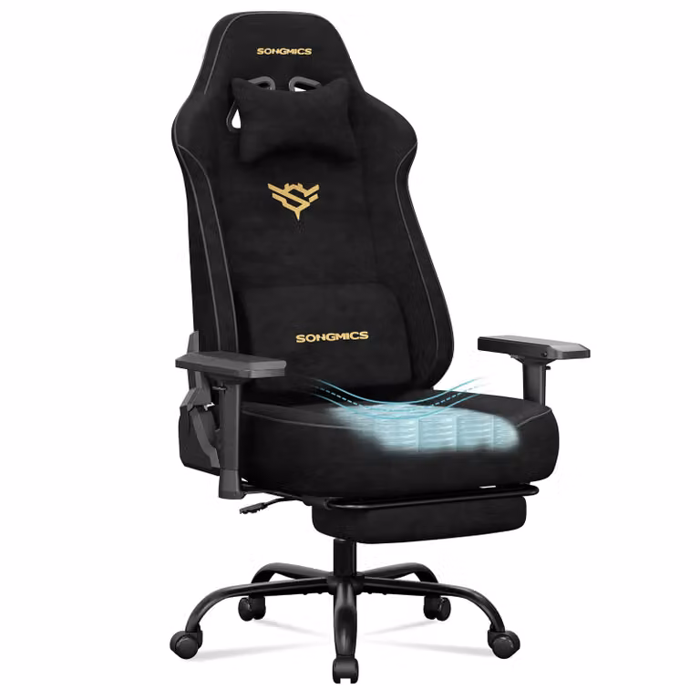 Sedia gaming ergonomica scamosciata con poggiapiedi, 72x72x(125-135)cm / Nero Inchiostro