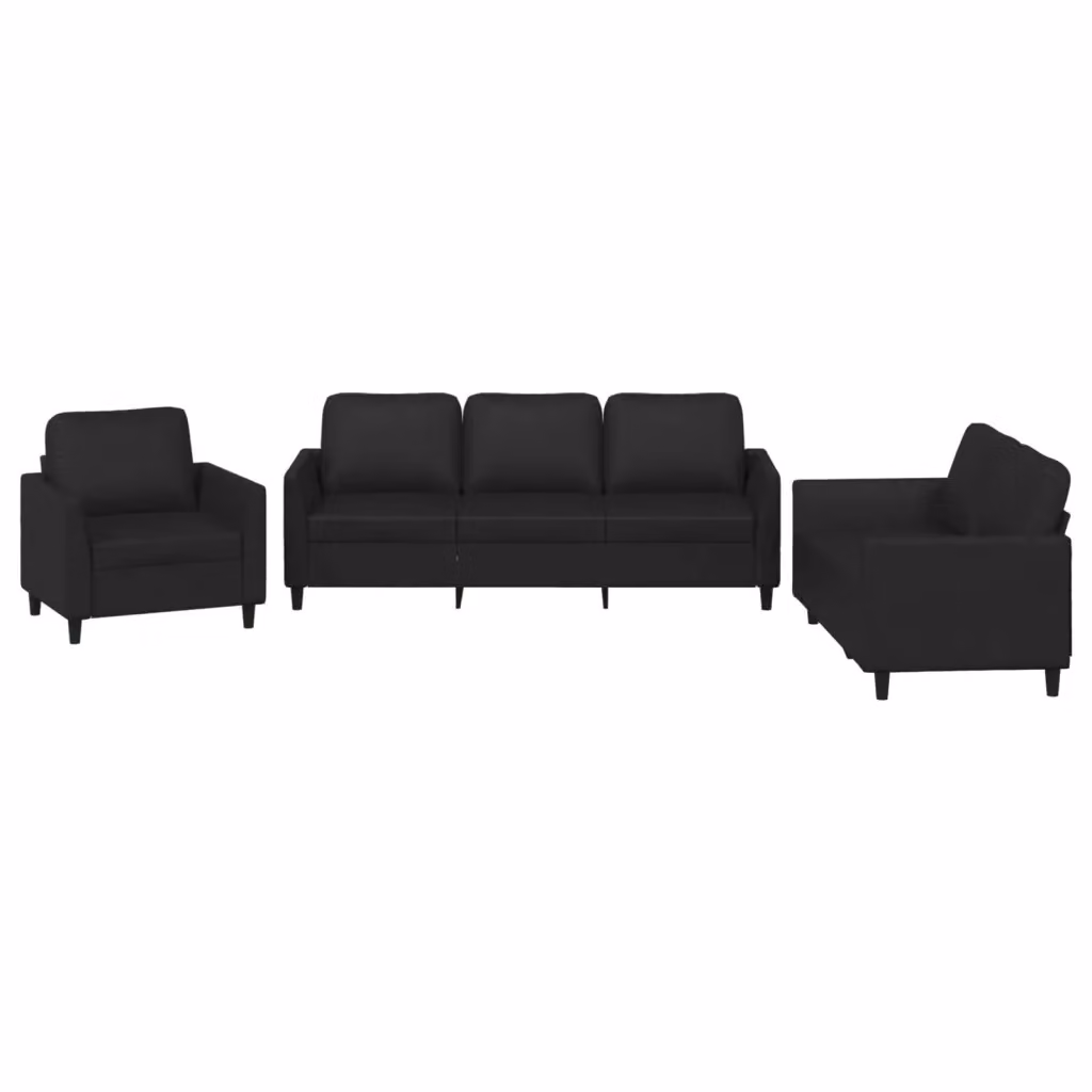 Set di divani 3 pezzi vidaXL in similpelle nera con cuscini per soggiorno moderno – 2