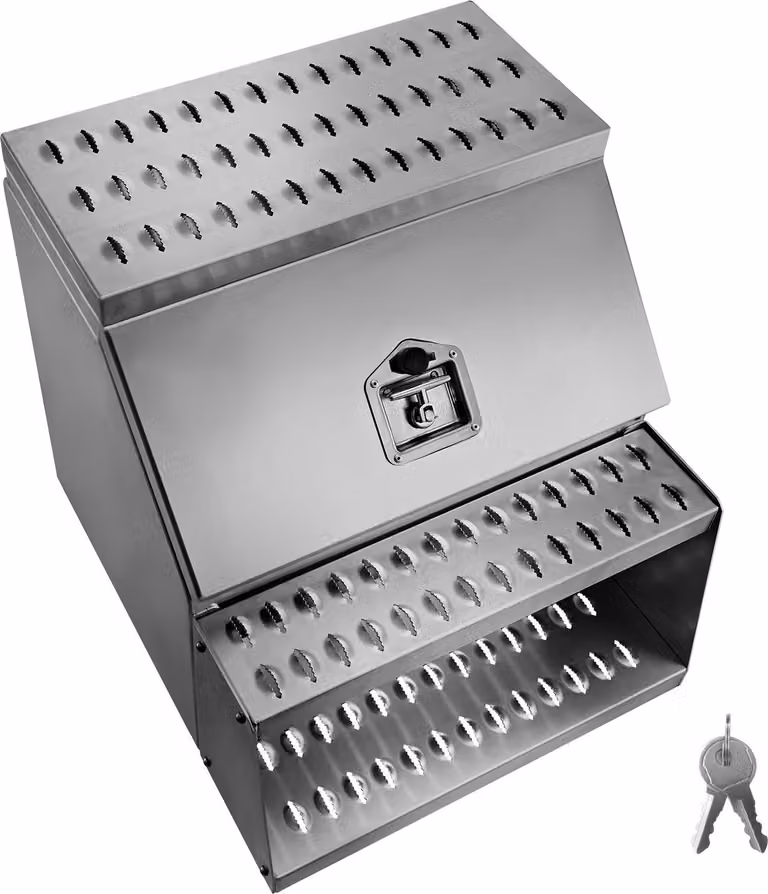 SucceBuy cassetta per semirimorchi, 610x695x645 mm, cassetta porta attrezzi per montaggio laterale, cassetta laterale con maniglia a T, serratura e chiavi per semirimorchi e rimorchi pianale