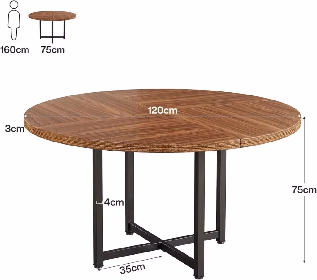 Tavolo da pranzo rotondo REDOM in metallo e legno nero e marrone Diametro: 120 cm – 2