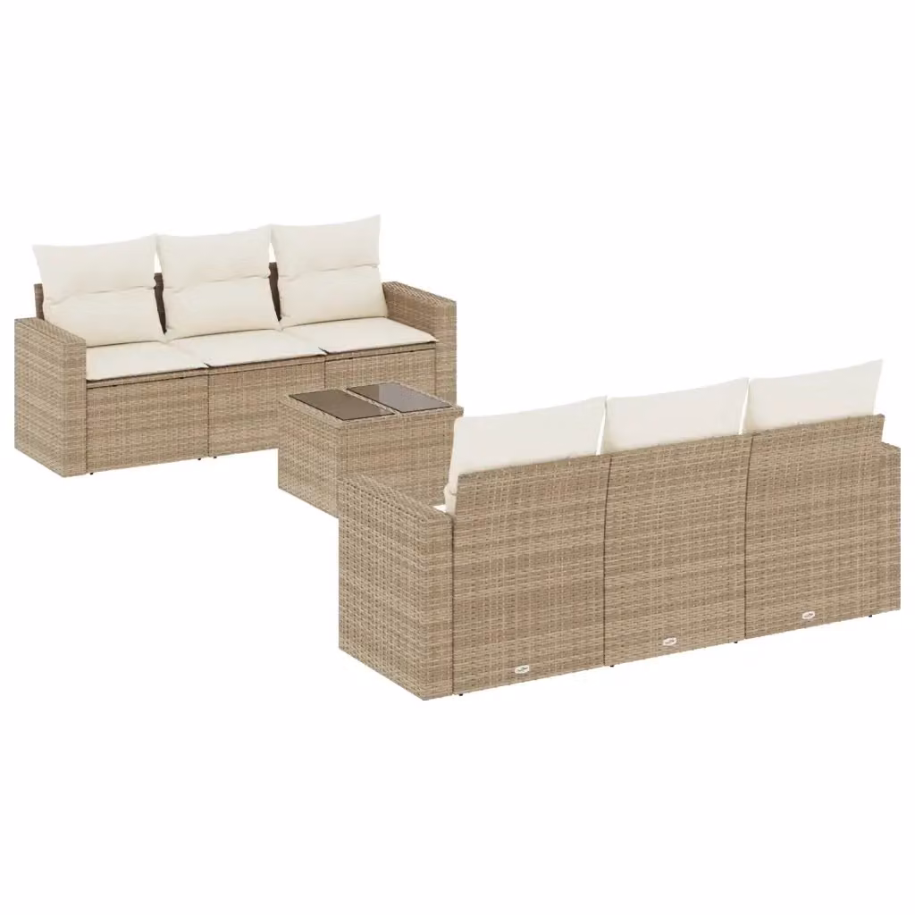 vidaXL Set Divani da Giardino 7 pz a Forma a L con Cuscini Beige e Tavolino, Struttura in Metallo e Polyrattan per Terrazza e Giardino – 2