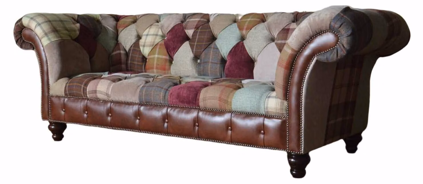 Sofa 3 Sitzer Couch Design Braun Chesterfield Polster Sitz Textil Bunte
