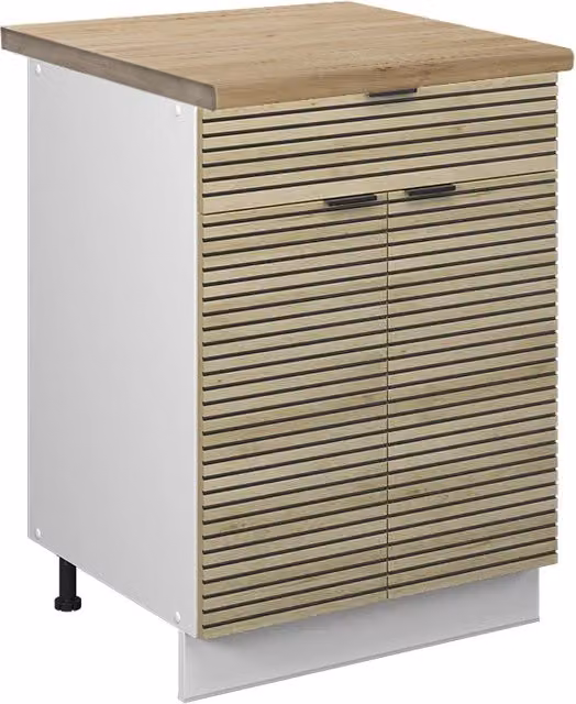 Mobiletto base per cucina Fame-Line Pannello in quercia/Bianco 60 cm con cassetto, PL Rovere Vicco