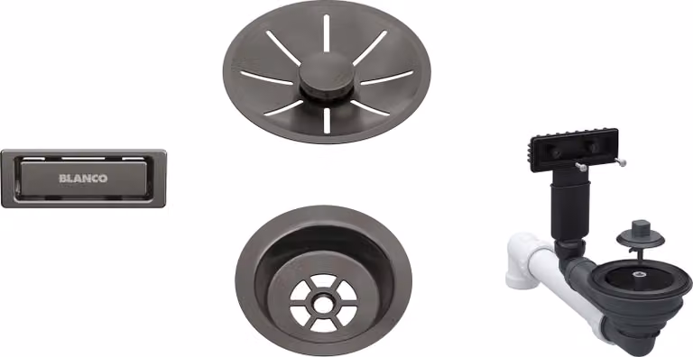 Set di accessori per scarico a pavimento, colore bianco, modello InFino senza comando a distanza, acciaio satinato scuro, codice prodotto 207424