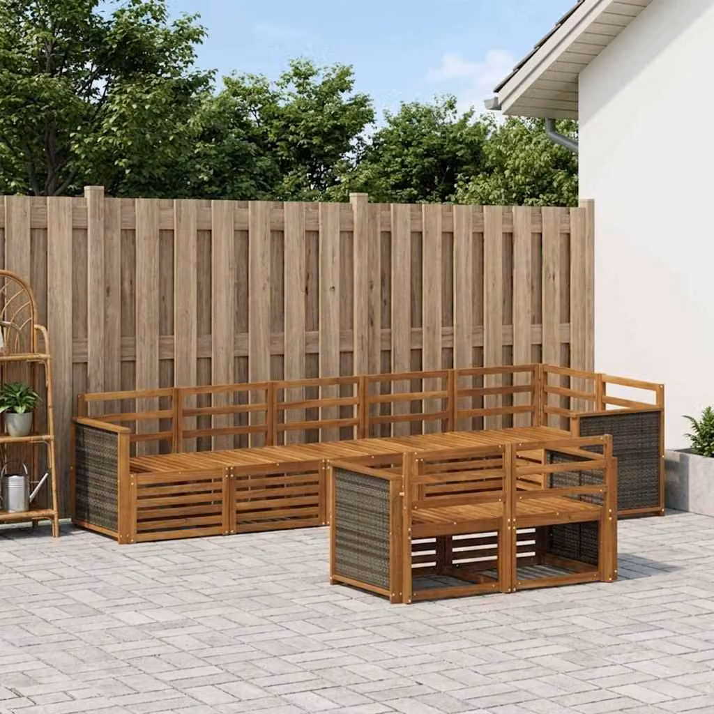 Set di divani da esterno vidaXL a forma di U in legno di acacia con cuscini, marrone e bianco