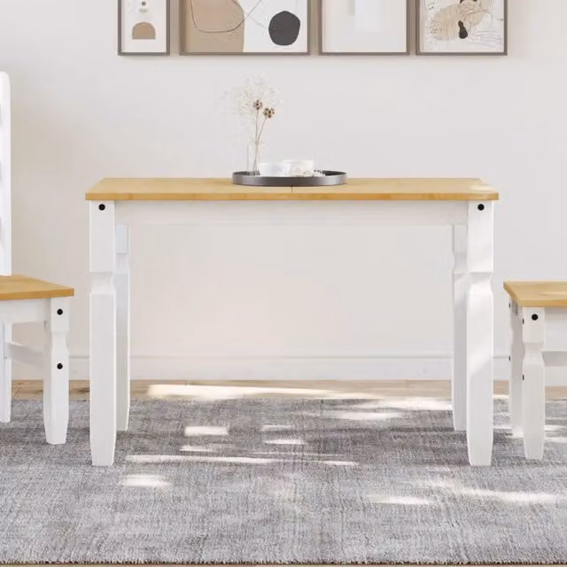 Tavolo da pranzo rettangolare vidaXL in legno di pino cerato bianco L: 112 cm, P: 60 cm, H: 75 cm