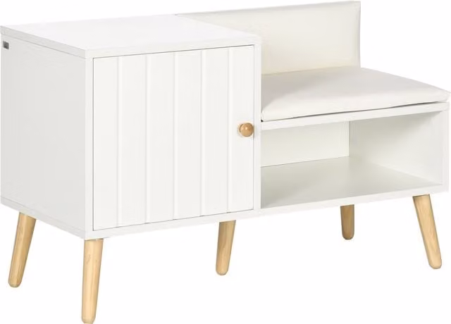 Scarpiera da ingresso HOMCOM con seduta imbottita e armadietto, colore bianco, L: 80 cm, P: 33 cm, H: 49 cm