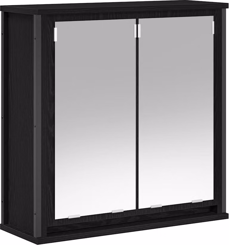 Pensile da Bagno con Specchio Rovere Nero 60x21x60 cm