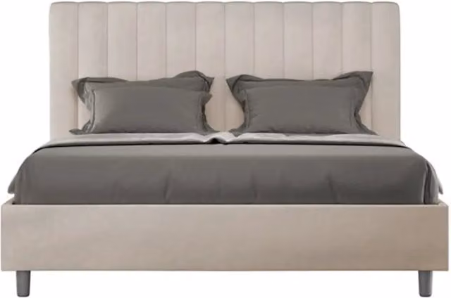 Letto matrimoniale francese con rete imbottito 140x210 microfibra sabbia Agueda