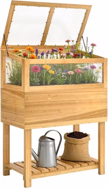 Letti rialzati con serra Zephmum in legno marrone e policarbonato L 100 cm, P 50 cm, H 80 cm